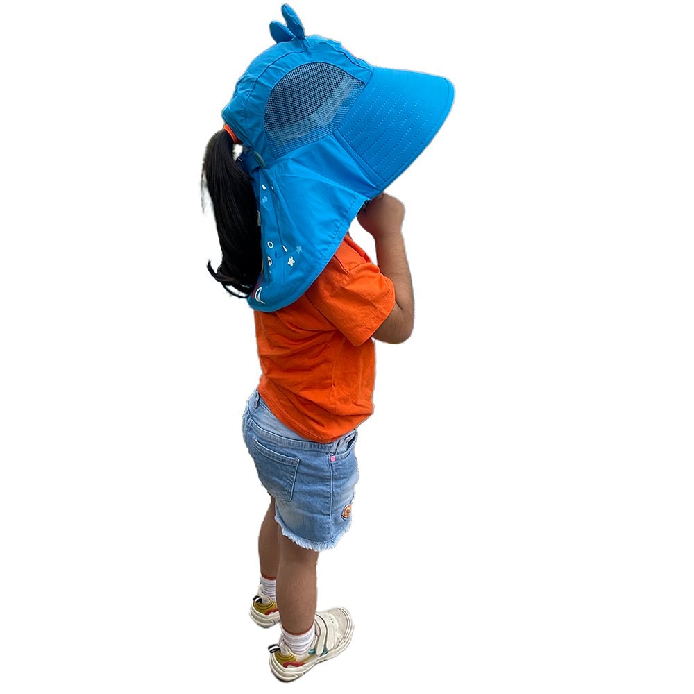 Summer Hat with wide Neck Flap for Kids, (3-10yrs), Blue Panda - Little Surprise BoxSummer Hat with wide Neck Flap for Kids, (3-10yrs), Blue Panda
