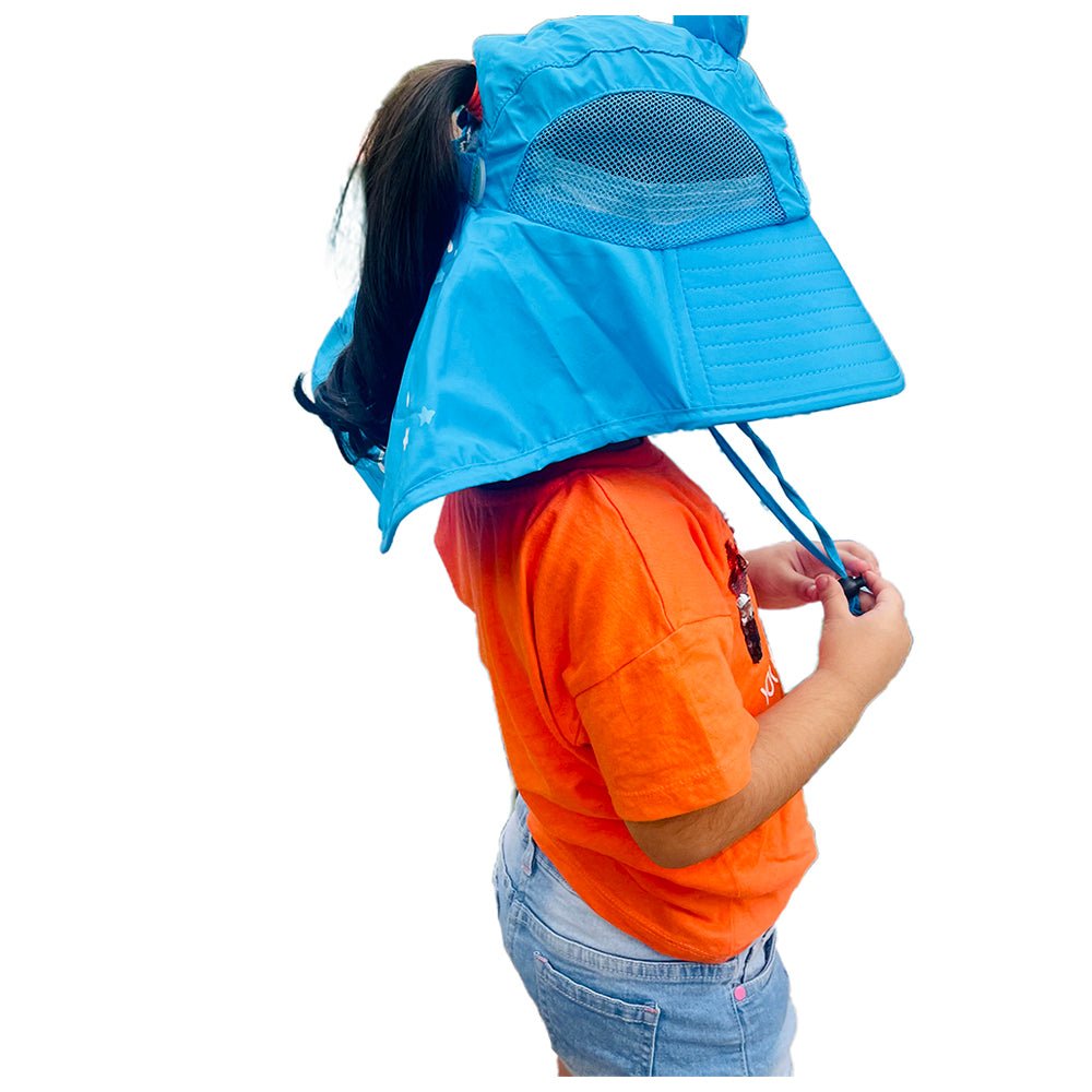 Summer Hat with wide Neck Flap for Kids, (3-10yrs), Blue Panda - Little Surprise BoxSummer Hat with wide Neck Flap for Kids, (3-10yrs), Blue Panda