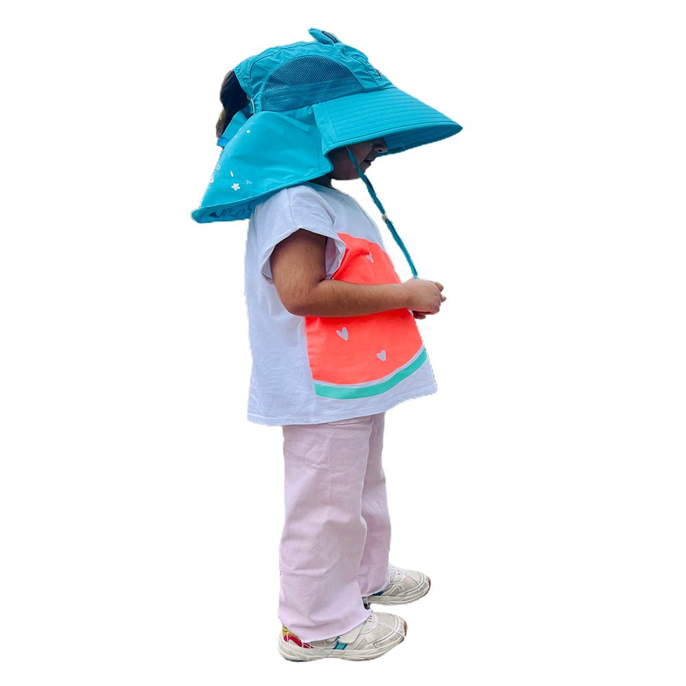 Summer Hat with wide Neck Flap for Kids, (3-10yrs), Teal Panda - Little Surprise BoxSummer Hat with wide Neck Flap for Kids, (3-10yrs), Teal Panda