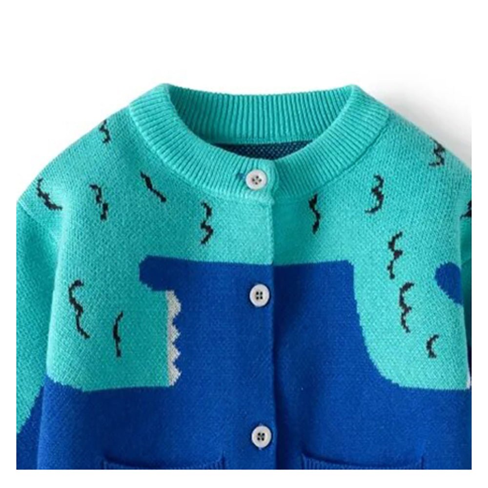 Turquoise Blue Dinosaur Cardigan/Warmer/Sweater for Toddlers & Kids - Little Surprise BoxTurquoise Blue Dinosaur Cardigan/Warmer/Sweater for Toddlers & Kids