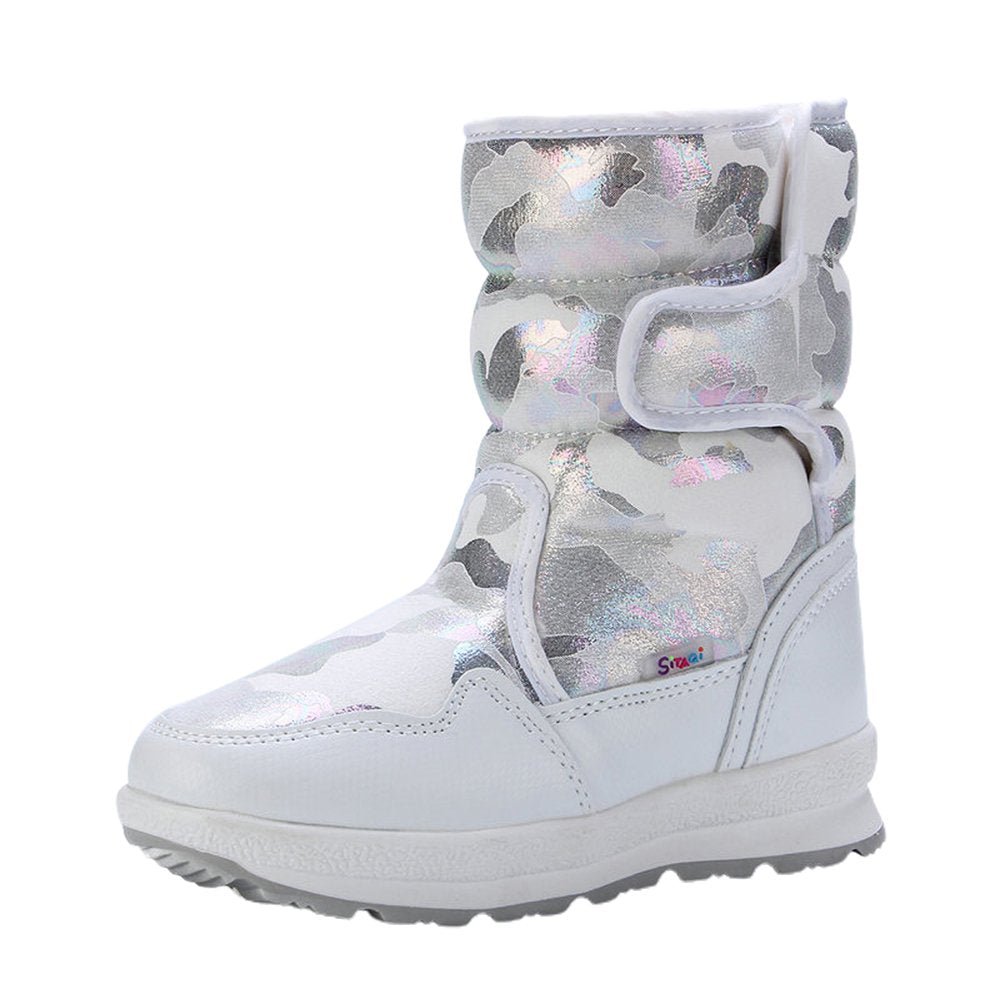 White and Silver Glam Kids Winter Snowboots - Little Surprise BoxWhite and Silver Glam Kids Winter Snowboots