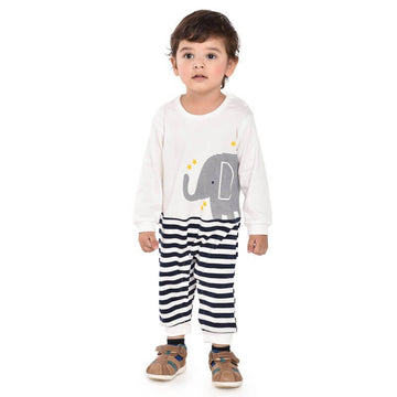 White & Blue strips Elephants Print, 2-3 years Unisex Kids Wear - Little Surprise BoxWhite & Blue strips Elephants Print, 2-3 years Unisex Kids Wear