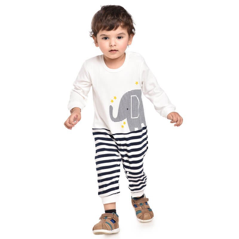 White & Blue strips Elephants Print, 2-3 years Unisex Kids Wear - Little Surprise BoxWhite & Blue strips Elephants Print, 2-3 years Unisex Kids Wear