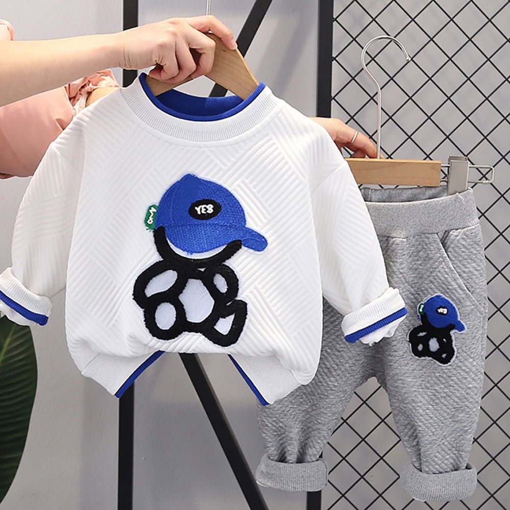 White & Grey Rock on Teddy 2 piece Track Suit set for Toddlers & Kids - Little Surprise BoxWhite & Grey Rock on Teddy 2 piece Track Suit set for Toddlers & Kids
