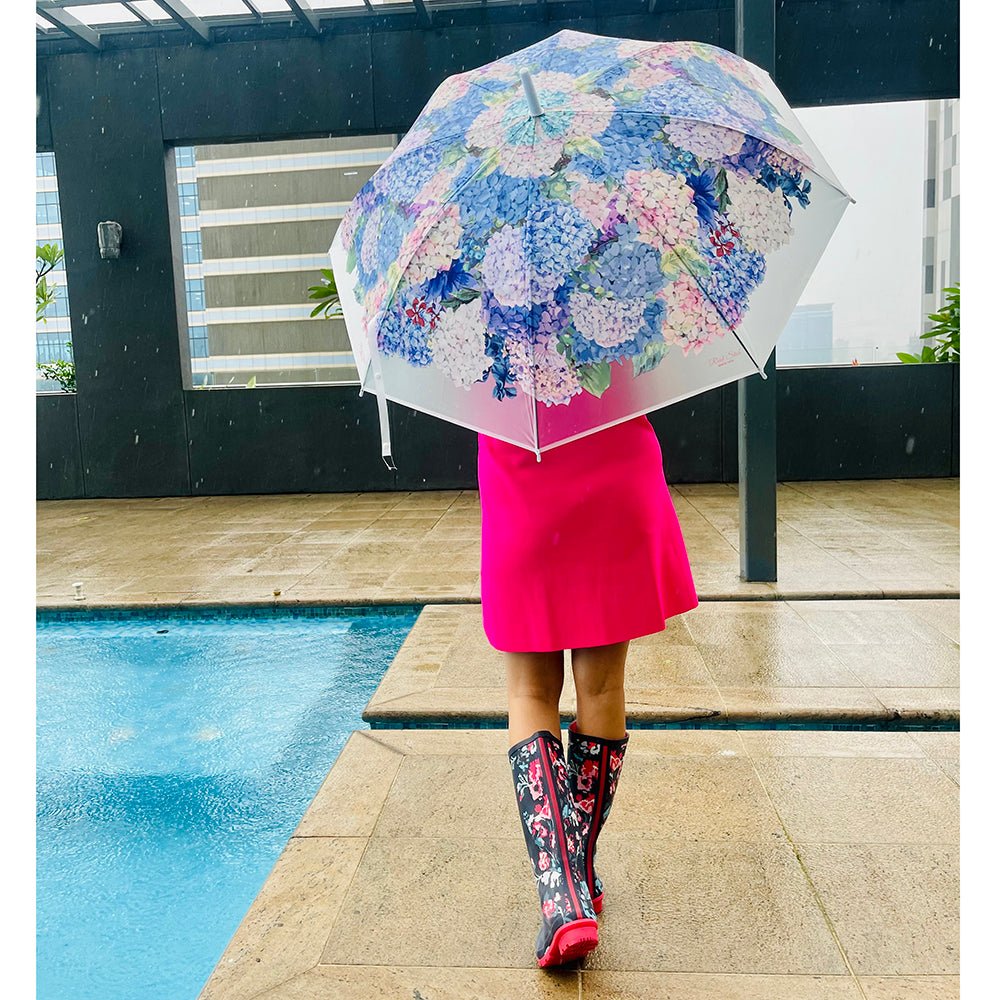 White Hydrangea Bunch Floral Print Translucent All-season Umbrella for Kids & Adults - Little Surprise BoxWhite Hydrangea Bunch Floral Print Translucent All-season Umbrella for Kids & Adults