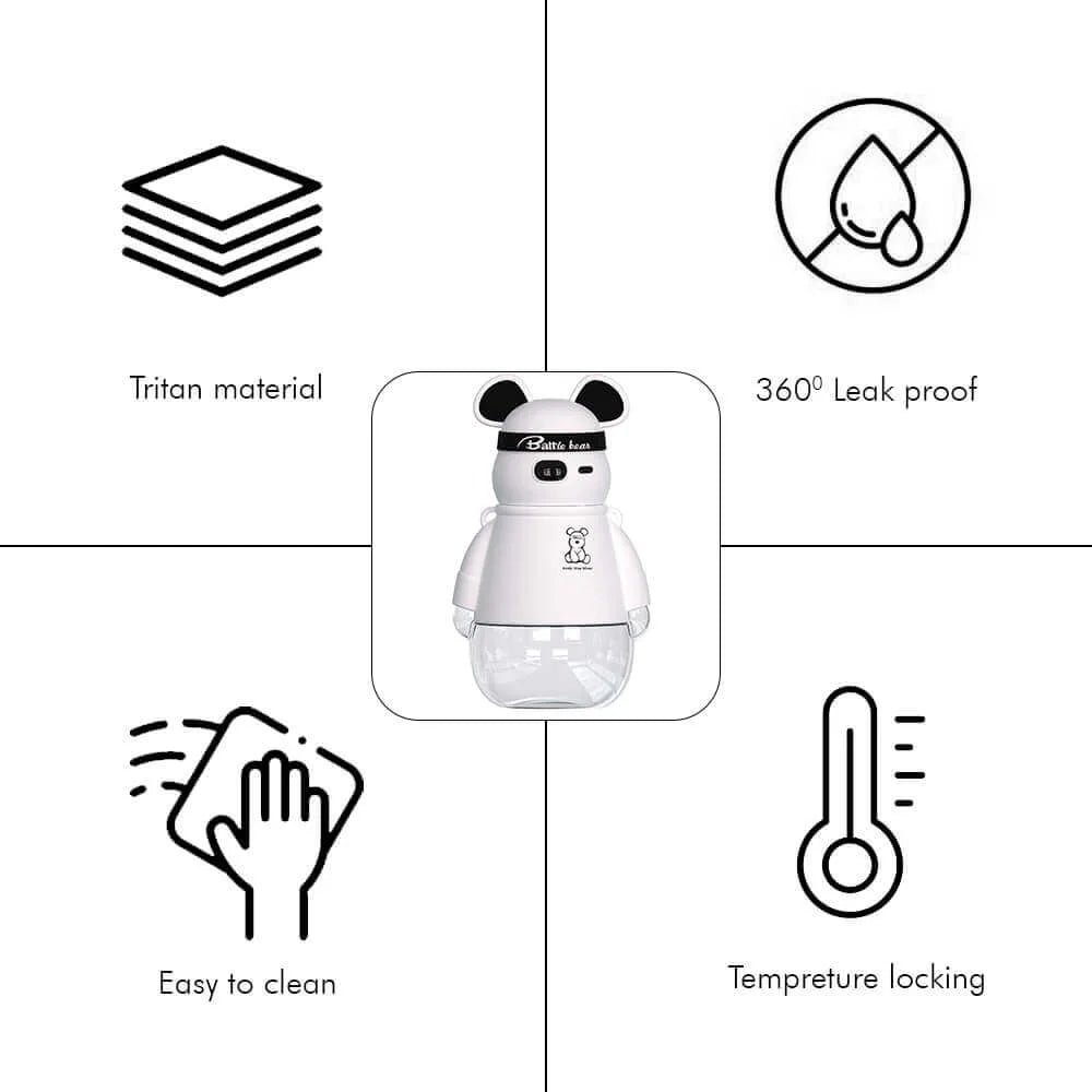 White, Kelly Jo Bear water bottle for Kids and Adults, 1100 ml, Black - Little Surprise BoxWhite, Kelly Jo Bear water bottle for Kids and Adults, 1100 ml, Black