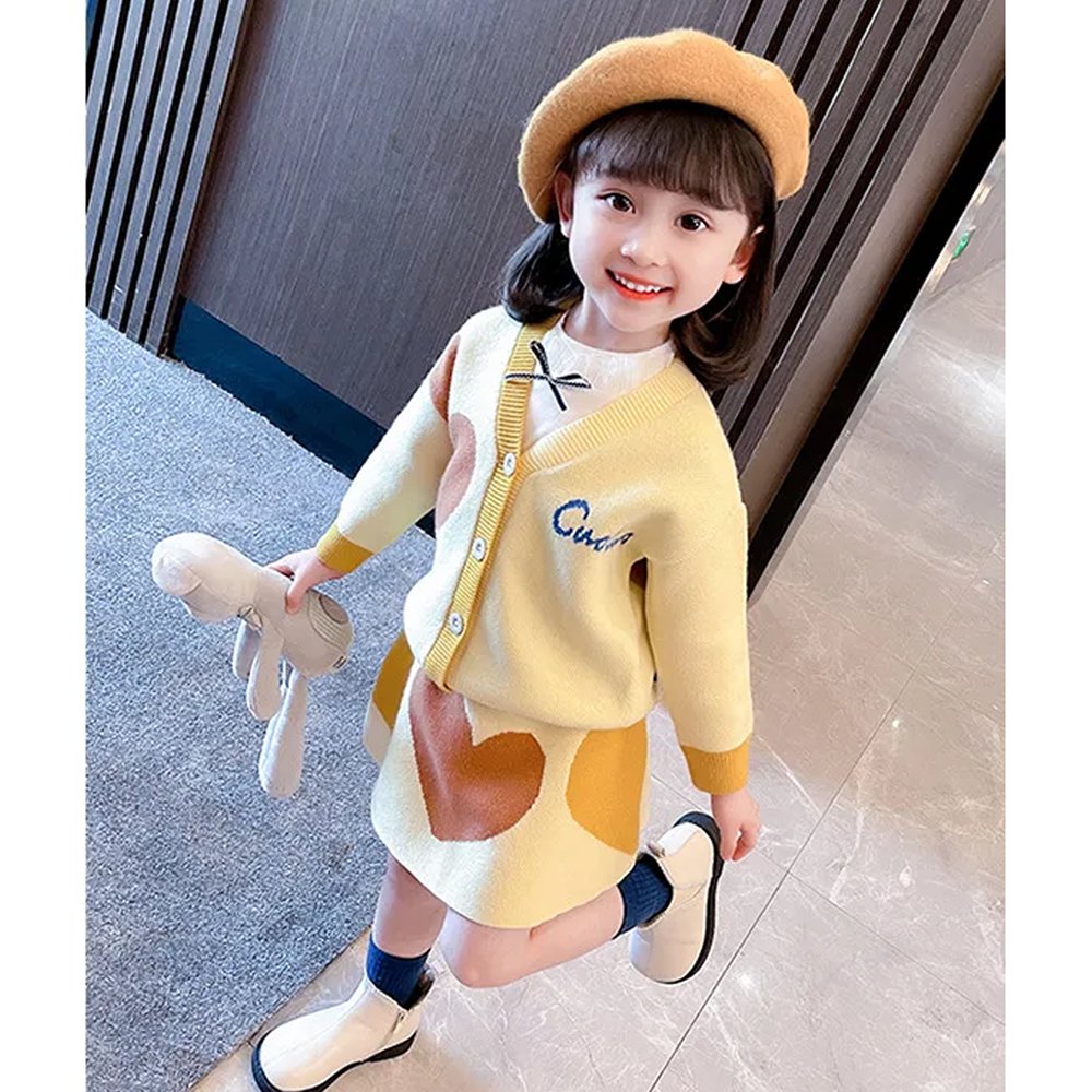 Yellow & Brown Heart , 2 pc Top & Skirt set for Toddlers and Kids - Little Surprise BoxYellow & Brown Heart , 2 pc Top & Skirt set for Toddlers and Kids