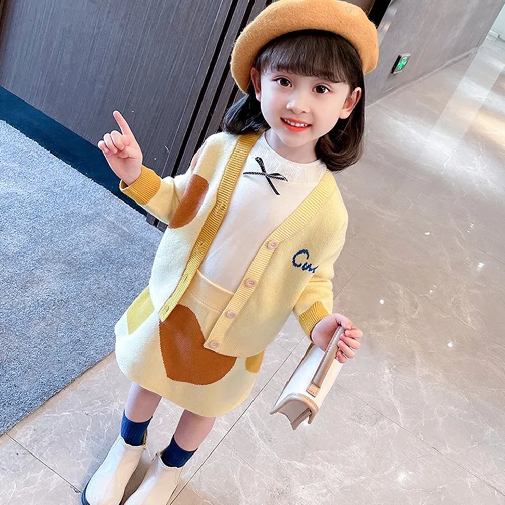 Yellow & Brown Heart , 2 pc Top & Skirt set for Toddlers and Kids - Little Surprise BoxYellow & Brown Heart , 2 pc Top & Skirt set for Toddlers and Kids