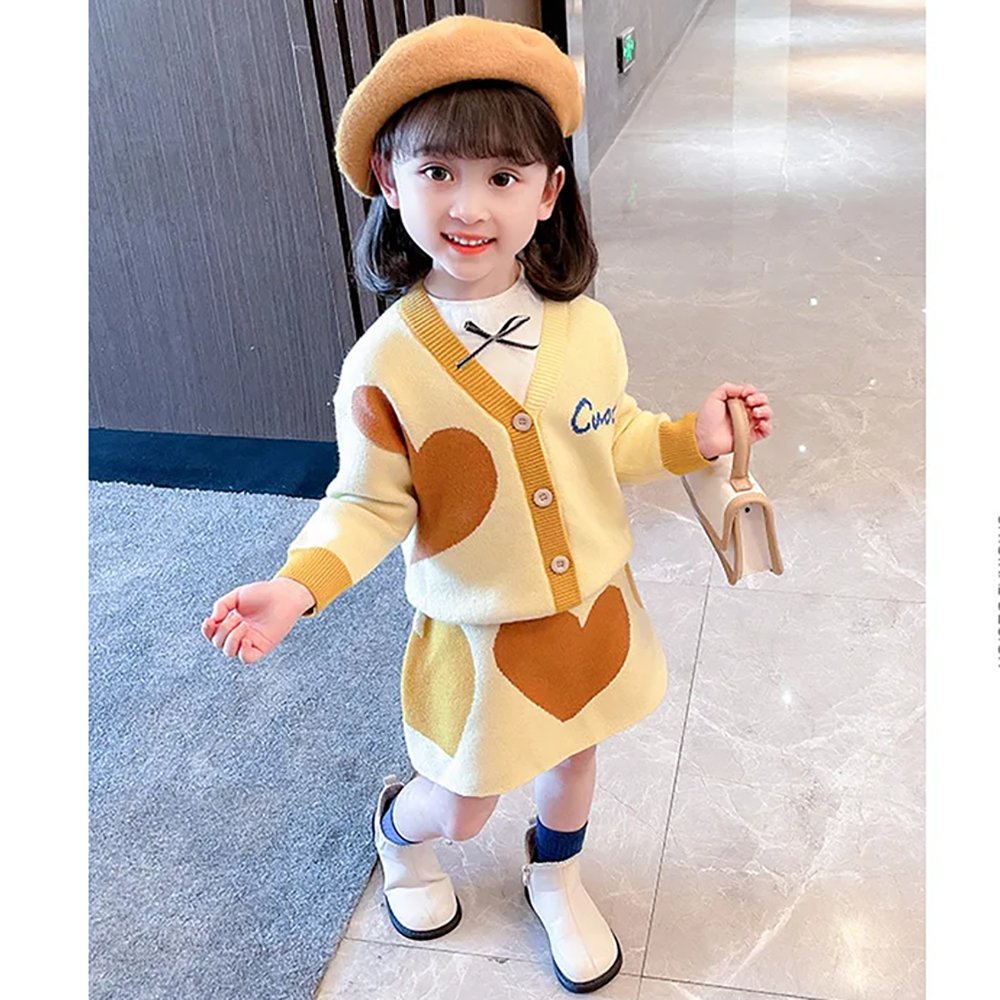 Yellow & Brown Heart , 2 pc Top & Skirt set for Toddlers and Kids - Little Surprise BoxYellow & Brown Heart , 2 pc Top & Skirt set for Toddlers and Kids