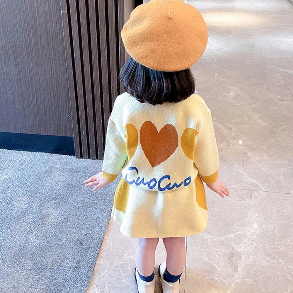 Yellow & Brown Heart , 2 pc Top & Skirt set for Toddlers and Kids - Little Surprise BoxYellow & Brown Heart , 2 pc Top & Skirt set for Toddlers and Kids