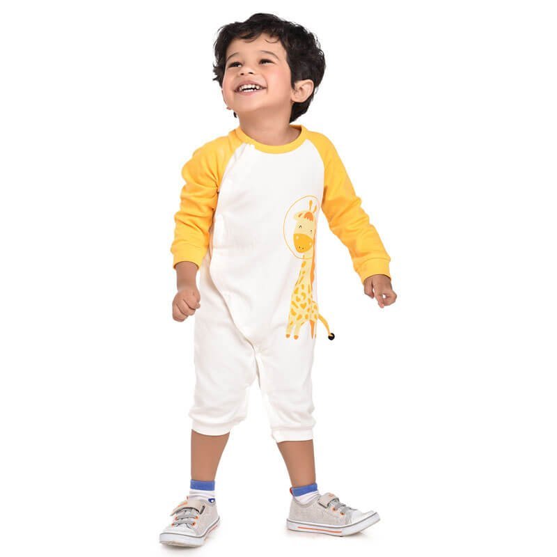 Yellow Giraffe Print Romper, 2-3 yrs Unisex Kids Wear - Little Surprise BoxYellow Giraffe Print Romper, 2-3 yrs Unisex Kids Wear