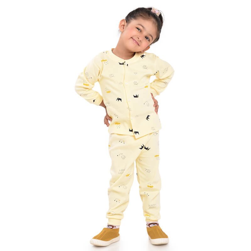 Yellow Happy Baby Full sleeves tops & pants set Unisex Kids Wear - Little Surprise BoxYellow Happy Baby Full sleeves tops & pants set Unisex Kids Wear