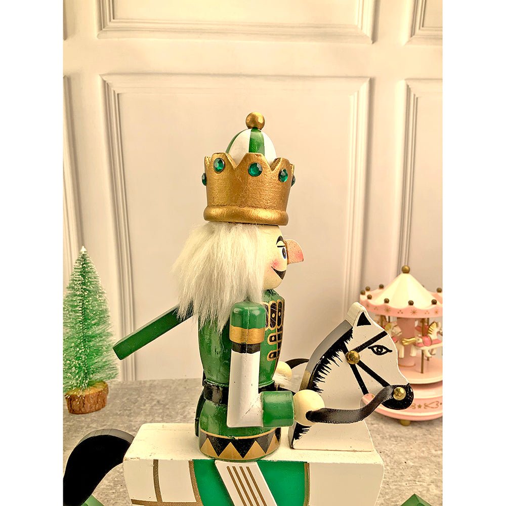 12 inches wooden Green Rocking Horse King Nutcracker self standing Christmas Table Decor - Little Surprise Box12 inches wooden Green Rocking Horse King Nutcracker self standing Christmas Table Decor