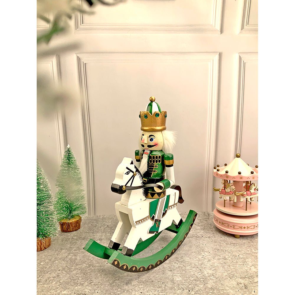 12 inches wooden Green Rocking Horse King Nutcracker self standing Christmas Table Decor - Little Surprise Box12 inches wooden Green Rocking Horse King Nutcracker self standing Christmas Table Decor