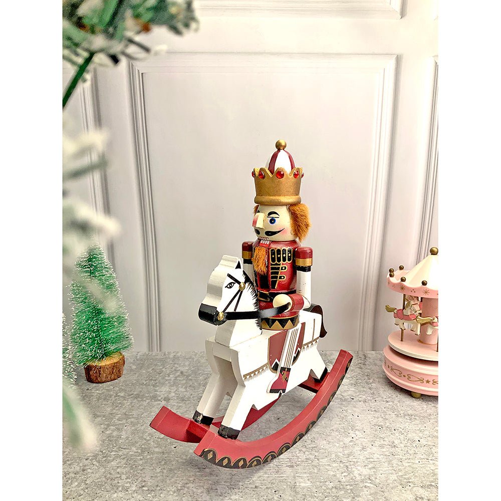 12 inches wooden Maroon Rocking Horse Nutcracker self standing Christmas Table Decor - Little Surprise Box12 inches wooden Maroon Rocking Horse Nutcracker self standing Christmas Table Decor