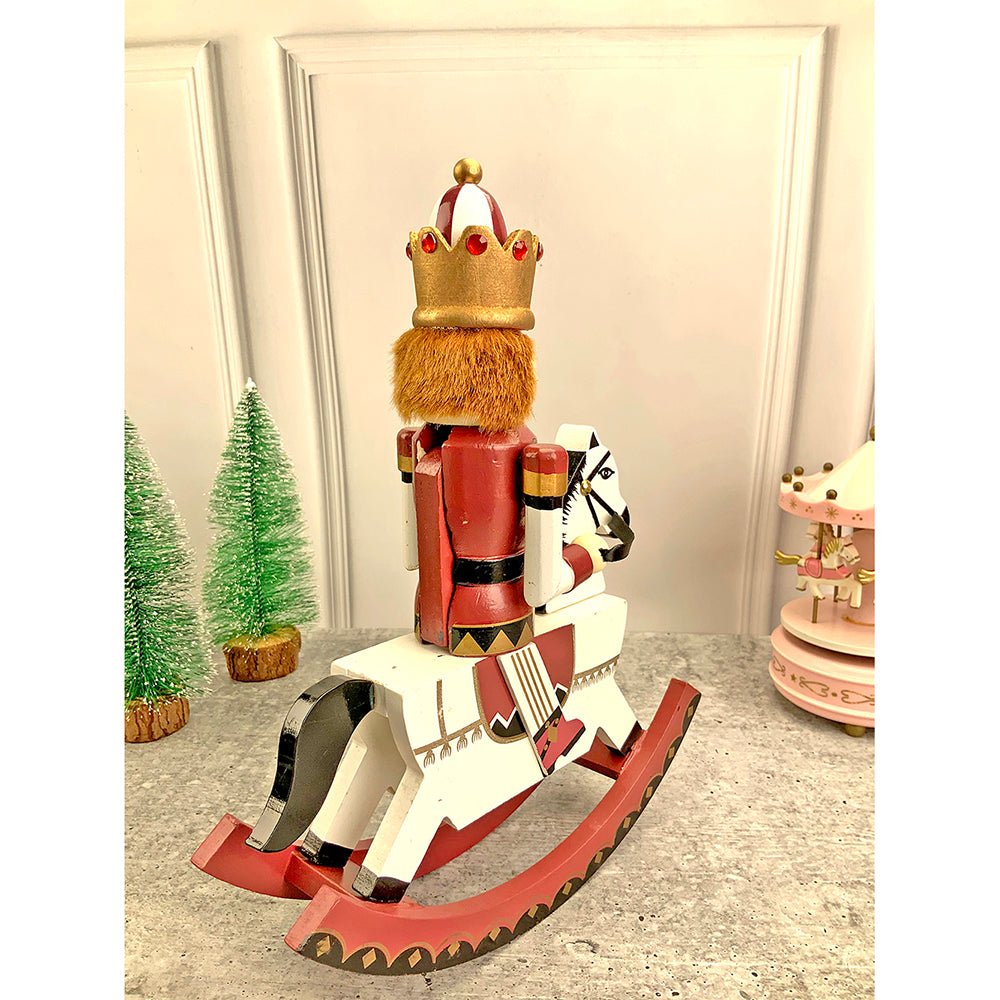 12 inches wooden Maroon Rocking Horse Nutcracker self standing Christmas Table Decor - Little Surprise Box12 inches wooden Maroon Rocking Horse Nutcracker self standing Christmas Table Decor