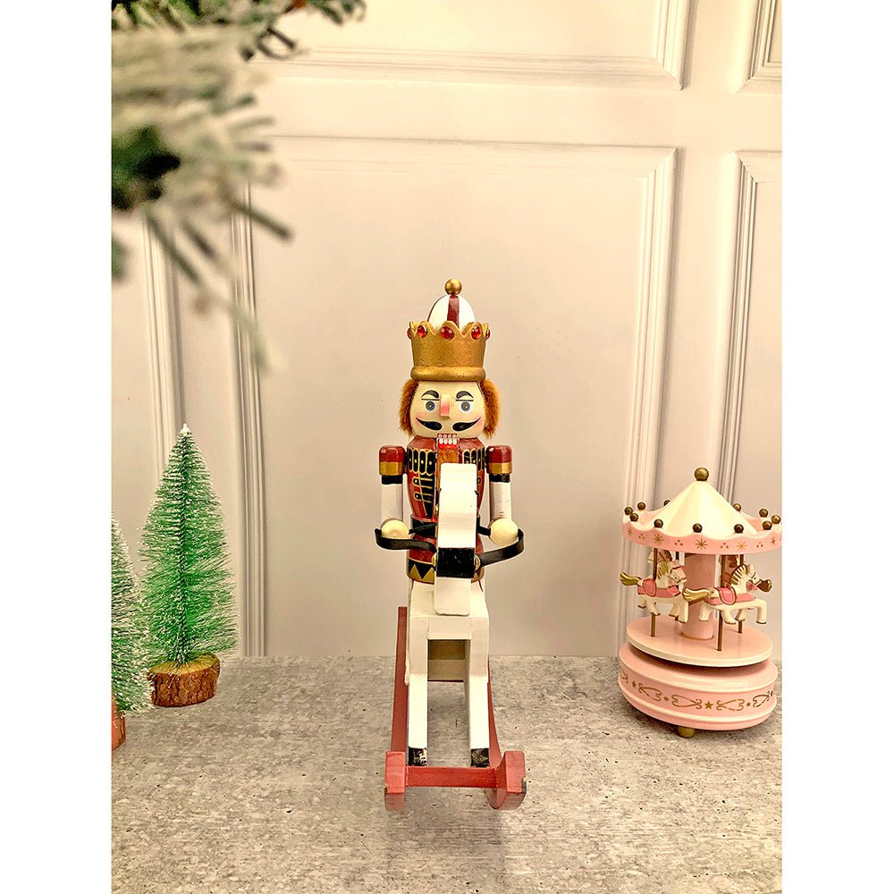 12 inches wooden Maroon Rocking Horse Nutcracker self standing Christmas Table Decor - Little Surprise Box12 inches wooden Maroon Rocking Horse Nutcracker self standing Christmas Table Decor