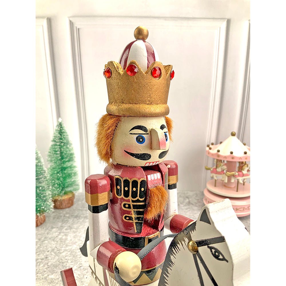 12 inches wooden Maroon Rocking Horse Nutcracker self standing Christmas Table Decor - Little Surprise Box12 inches wooden Maroon Rocking Horse Nutcracker self standing Christmas Table Decor