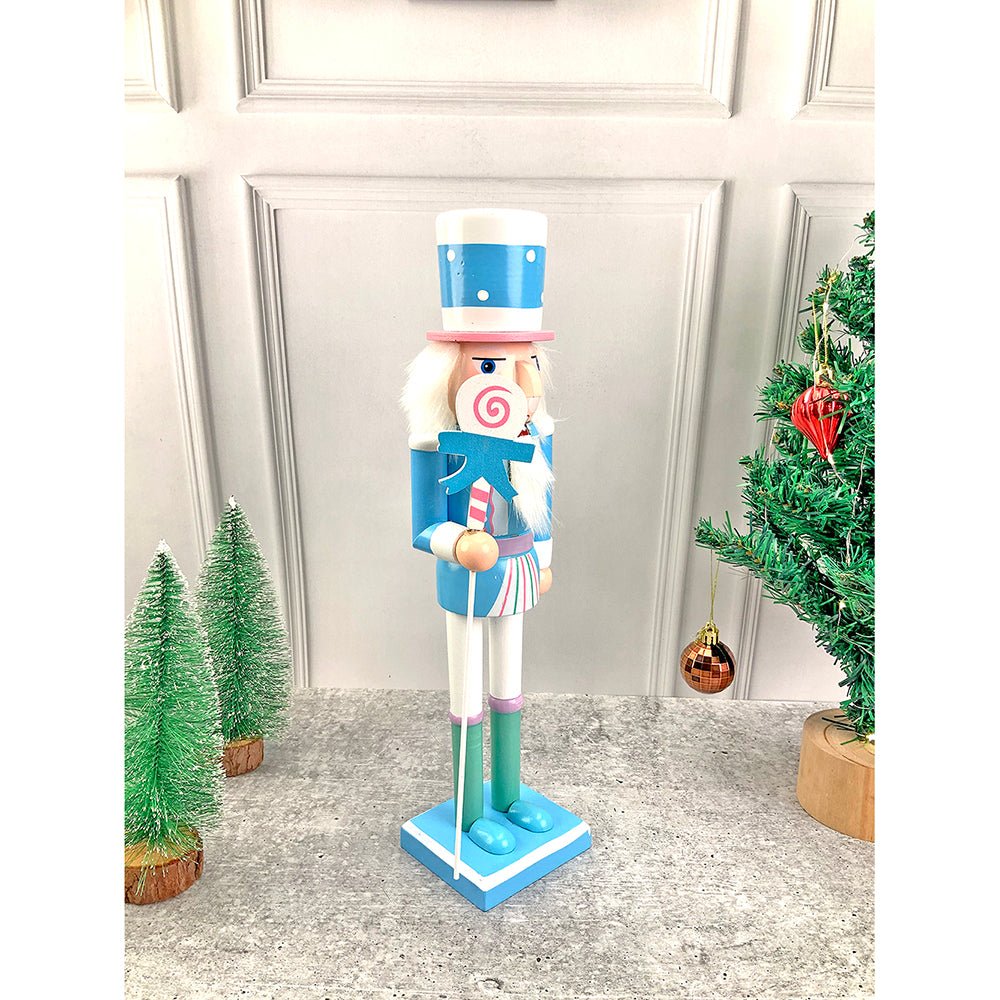 15 inches wooden Pastel Blue Lollipop Nutcracker self standing Christmas Table Decor - Little Surprise Box15 inches wooden Pastel Blue Lollipop Nutcracker self standing Christmas Table Decor