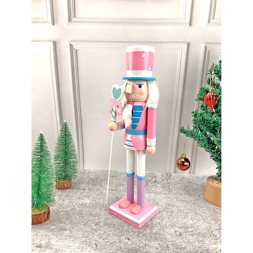 15 inches wooden Pastel Pink Heart Nutcracker self standing Christmas Table Decor - Little Surprise Box15 inches wooden Pastel Pink Heart Nutcracker self standing Christmas Table Decor