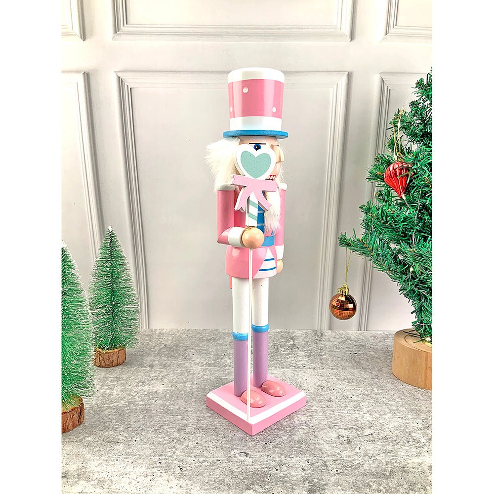 15 inches wooden Pastel Pink Heart Nutcracker self standing Christmas Table Decor - Little Surprise Box15 inches wooden Pastel Pink Heart Nutcracker self standing Christmas Table Decor