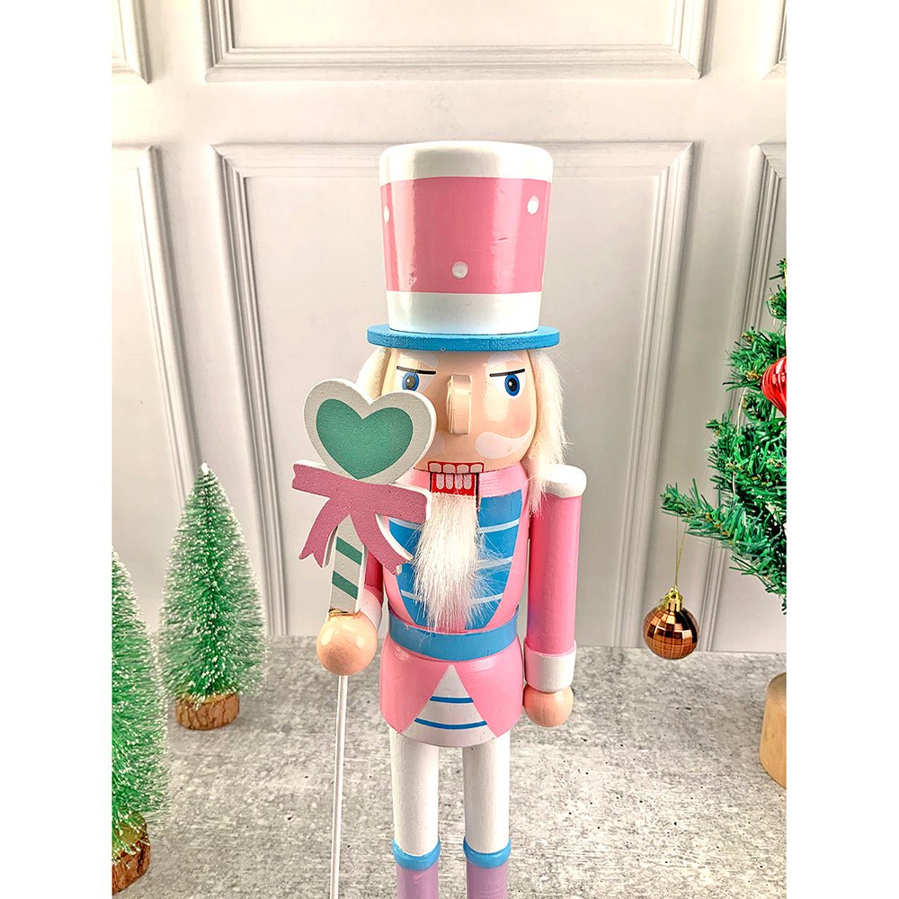 15 inches wooden Pastel Pink Heart Nutcracker self standing Christmas Table Decor - Little Surprise Box15 inches wooden Pastel Pink Heart Nutcracker self standing Christmas Table Decor