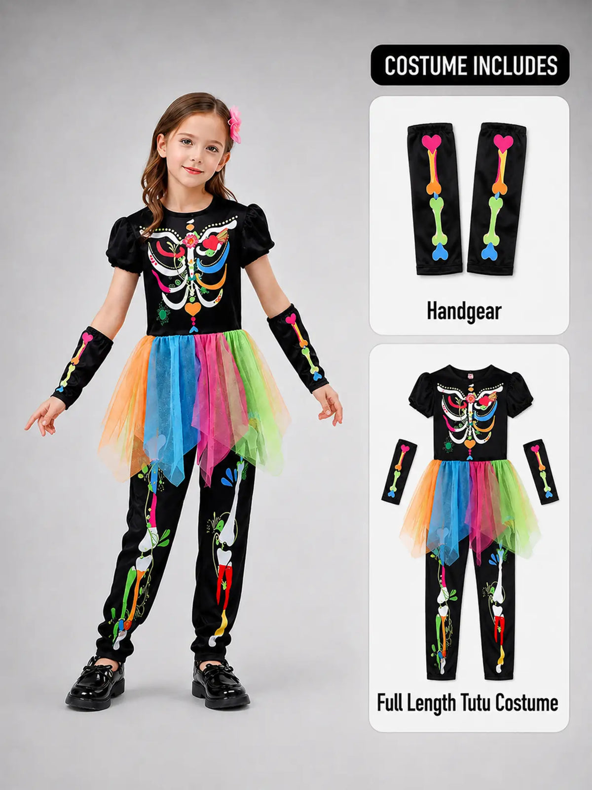 Colorful Skeleton Princess Kids Halloween Costume