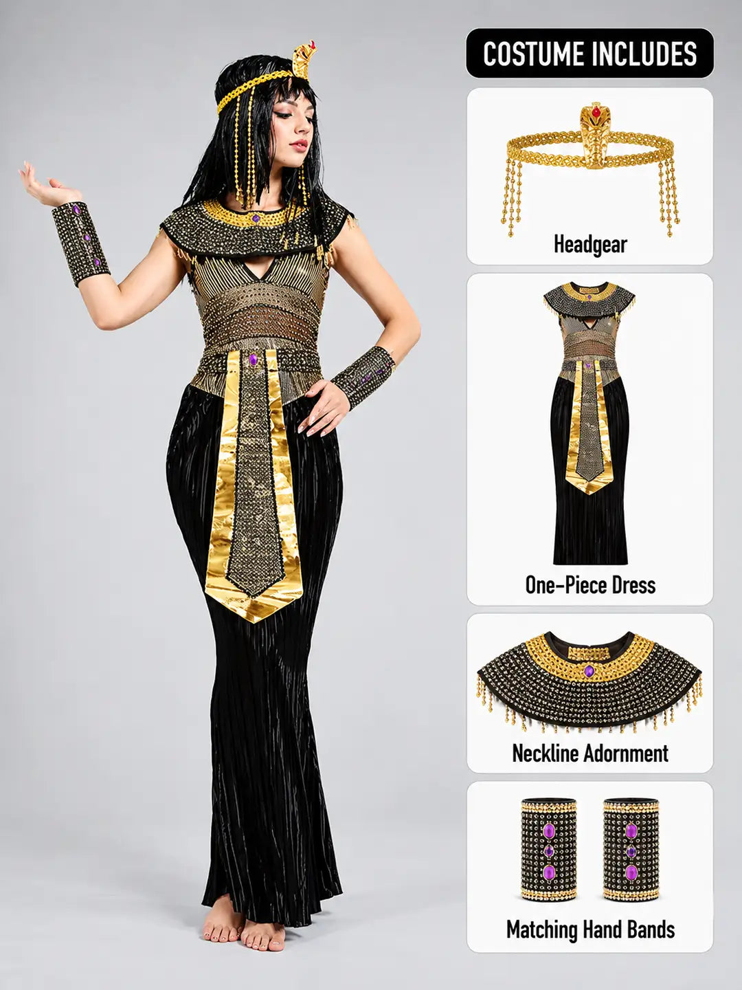 Black Egyptian Queen Adults Halloween Costume Dress Up