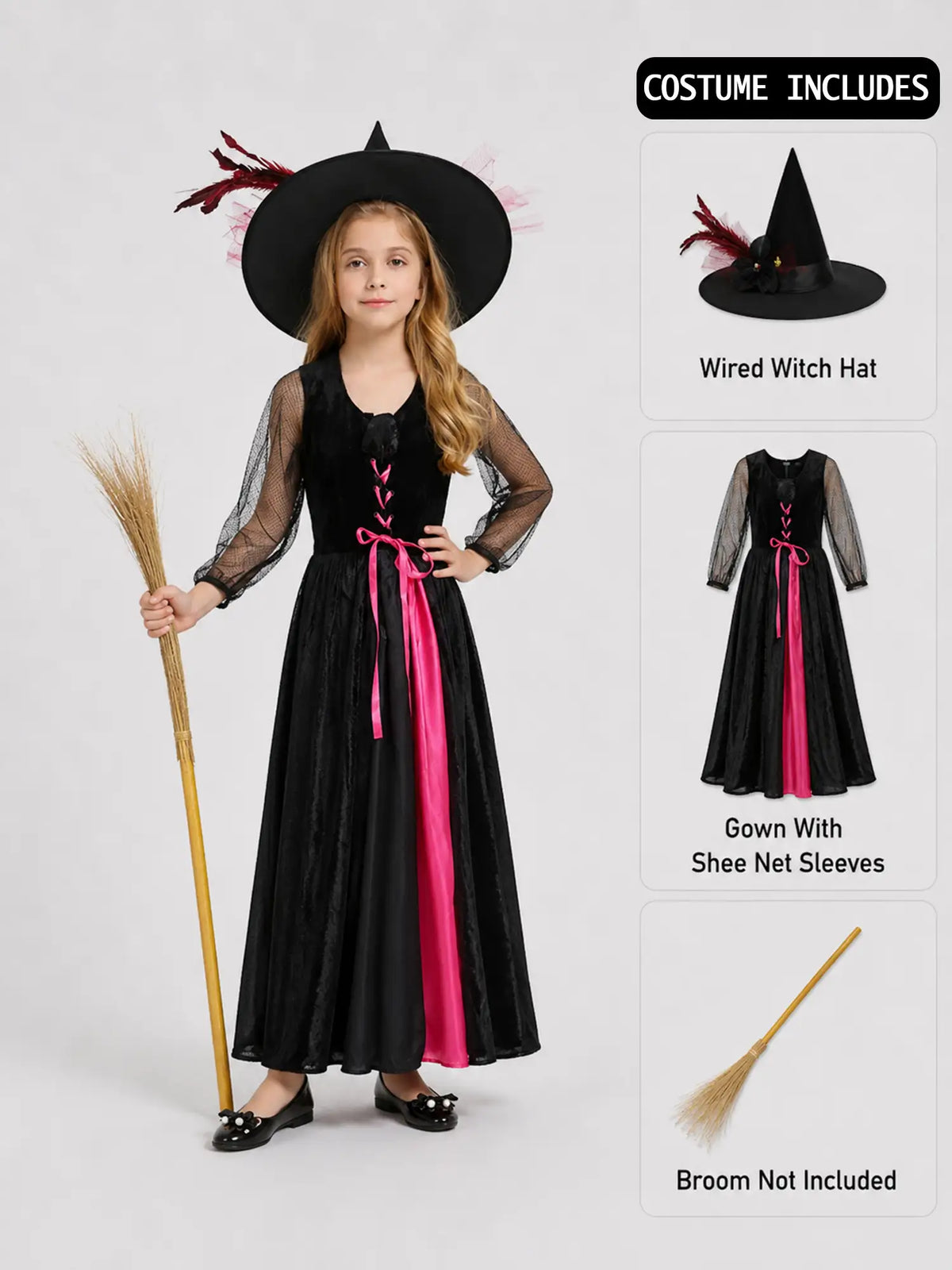 Black and Pink Witch , Kids Halloween Costume Fancy Dress Up
