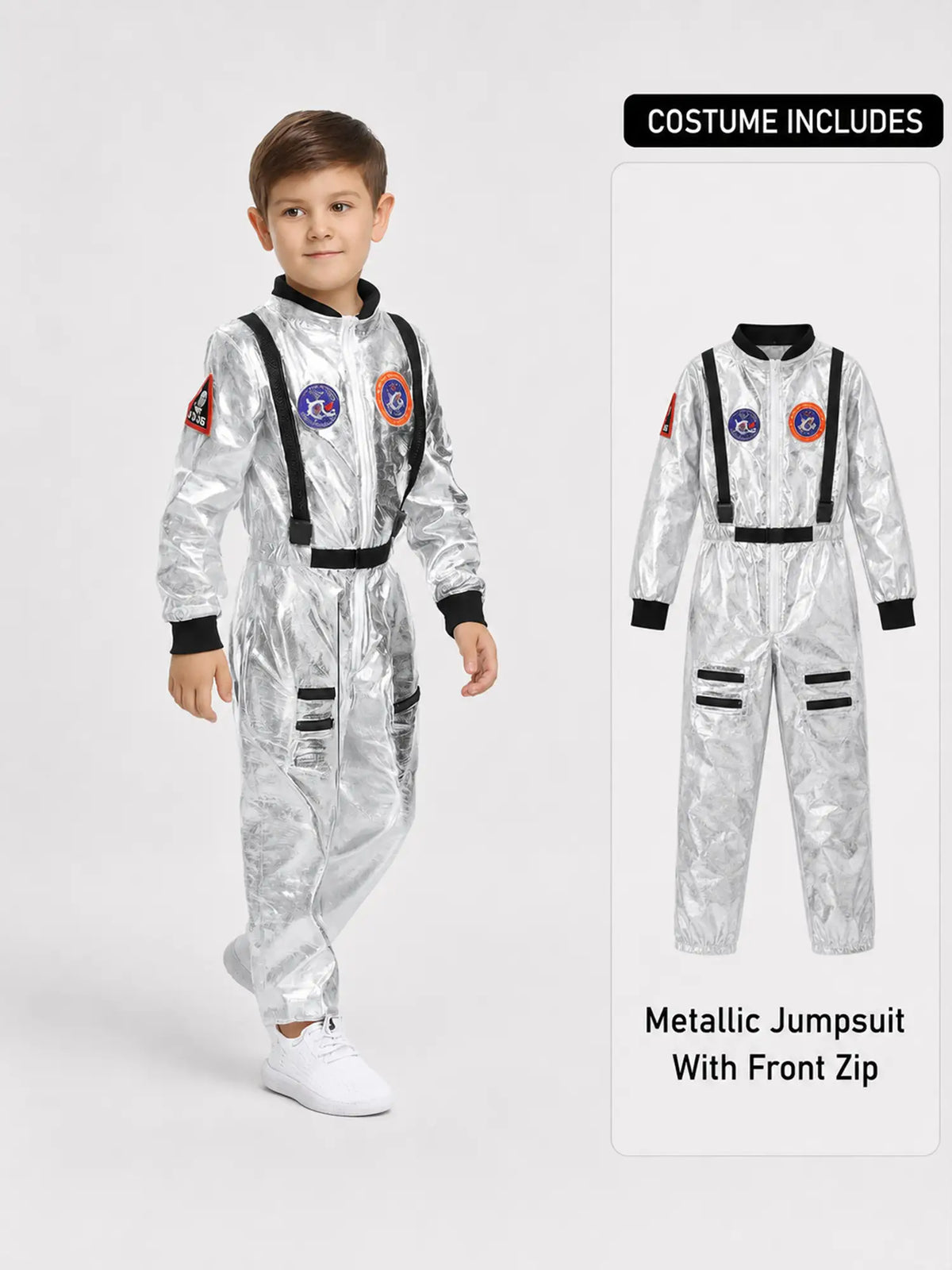 Shiny Silver Astronaut, Unisex Halloween Costume Fancy Dress Up for Kids