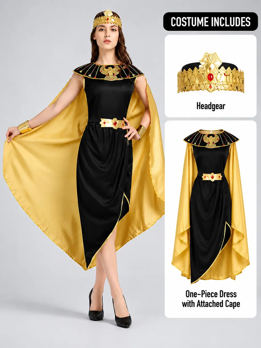 Gold & Black Roman Queen Adults Halloween Costume Dress Up