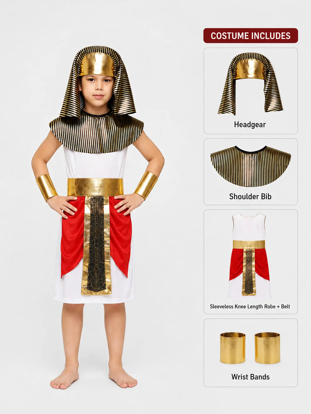 Red Egyptian Boy, Kids Halloween Costume Dress Up for Boys