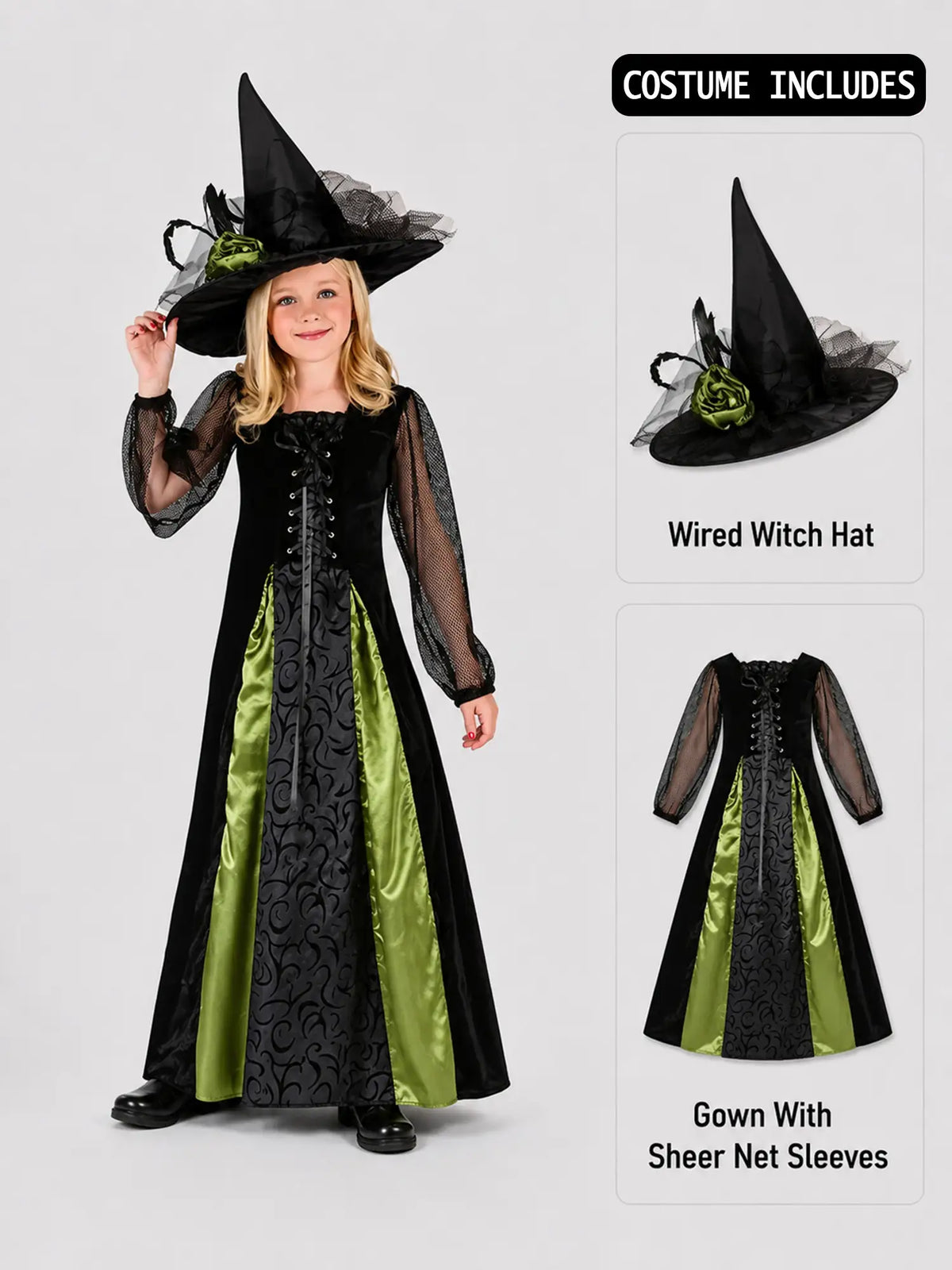 Black and Green Witch , Kids Halloween Costume Fancy Dress Up