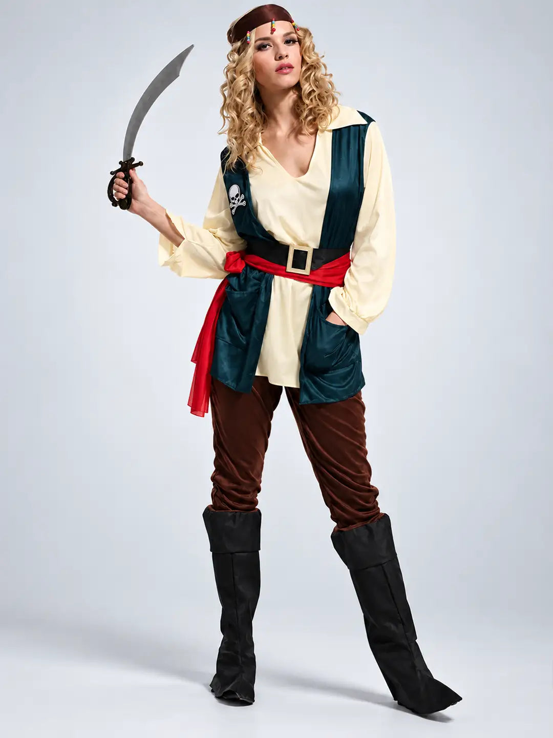 Green Coat Pirate Adult Halloween Costume Fancy Dress Up