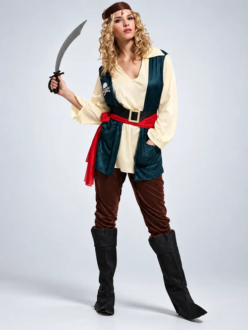 Green Coat Pirate Adult Halloween Costume Fancy Dress Up