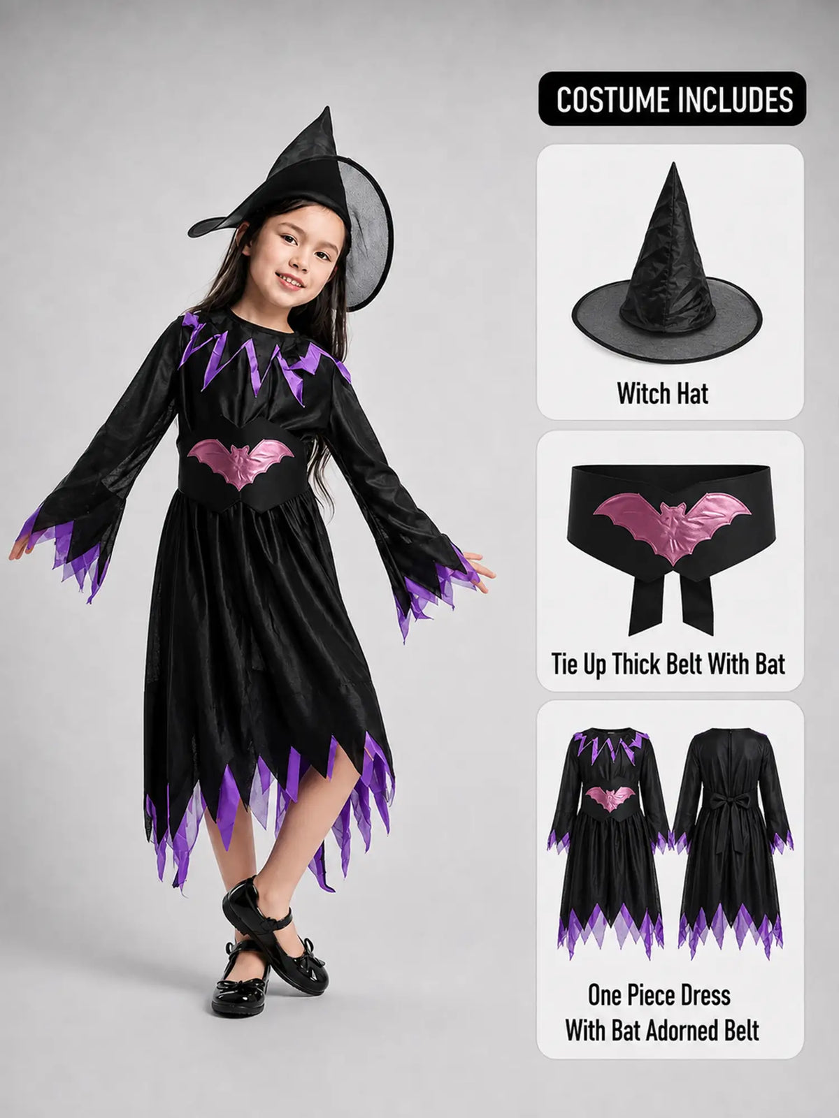 Purple Bat Witch Kids Halloween Costume