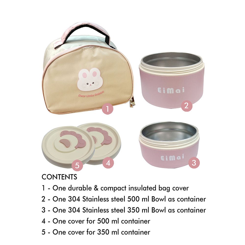 2 pcs Cream and pink Tiffin Set Stainless Steel Lunch Box with Cover for Kids and Adults - Little Surprise Box2 pcs Cream and pink Tiffin Set Stainless Steel Lunch Box with Cover for Kids and Adults