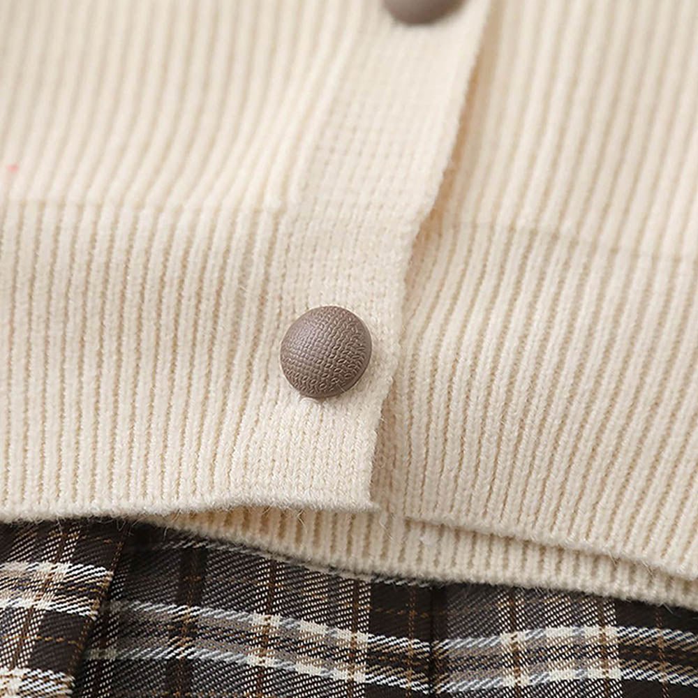 2 pcs Cream checks cardigan and Skirt Winter wear set 2 matching Teddy Clips - Little Surprise Box2 pcs Cream checks cardigan and Skirt Winter wear set 2 matching Teddy Clips
