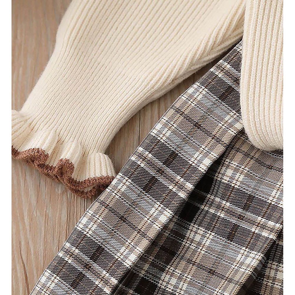 2 pcs Cream checks cardigan and Skirt Winter wear set 2 matching Teddy Clips - Little Surprise Box2 pcs Cream checks cardigan and Skirt Winter wear set 2 matching Teddy Clips
