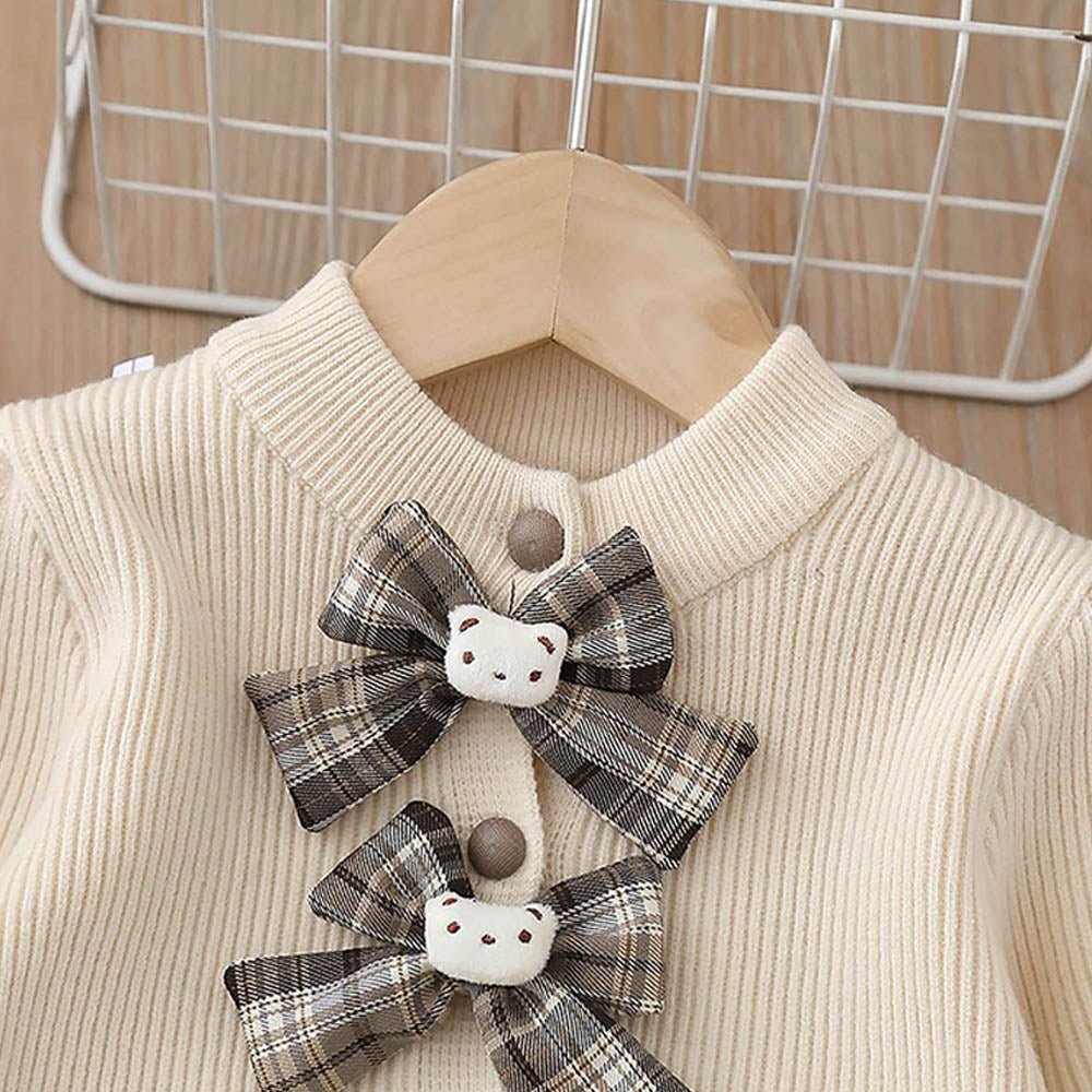 2 pcs Cream checks cardigan and Skirt Winter wear set 2 matching Teddy Clips - Little Surprise Box2 pcs Cream checks cardigan and Skirt Winter wear set 2 matching Teddy Clips