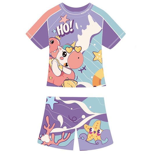 2 PCS Flamingo Float Unicorn Tshirt & Shorts set Swimwear for Kids & Toddlers - Little Surprise Box2 PCS Flamingo Float Unicorn Tshirt & Shorts set Swimwear for Kids & Toddlers