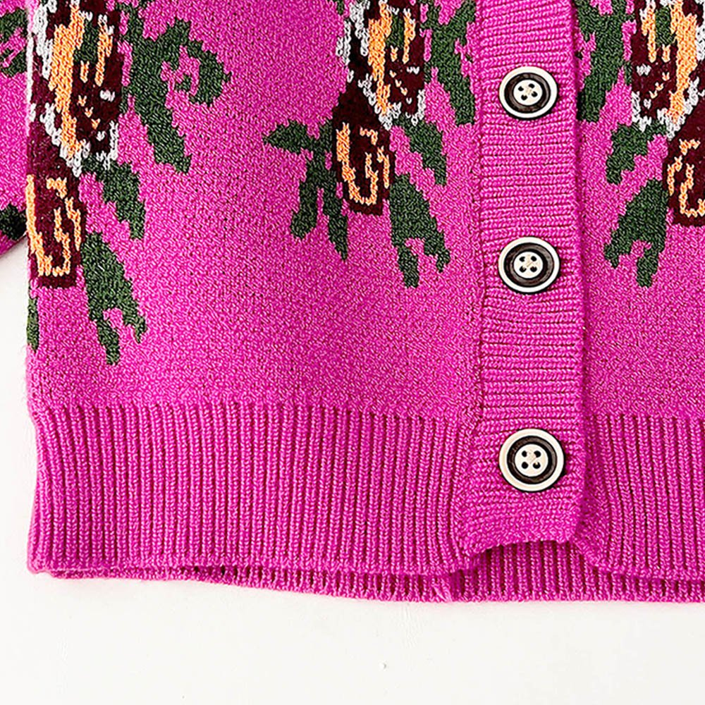 2 pcs Magenta Flower Bunch Knitted Cardigan and shorts Winter wear set - Little Surprise Box2 pcs Magenta Flower Bunch Knitted Cardigan and shorts Winter wear set