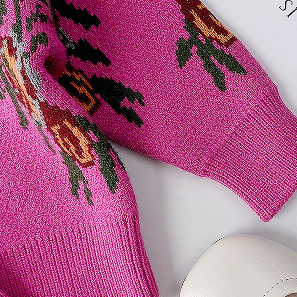 2 pcs Magenta Flower Bunch Knitted Cardigan and shorts Winter wear set - Little Surprise Box2 pcs Magenta Flower Bunch Knitted Cardigan and shorts Winter wear set