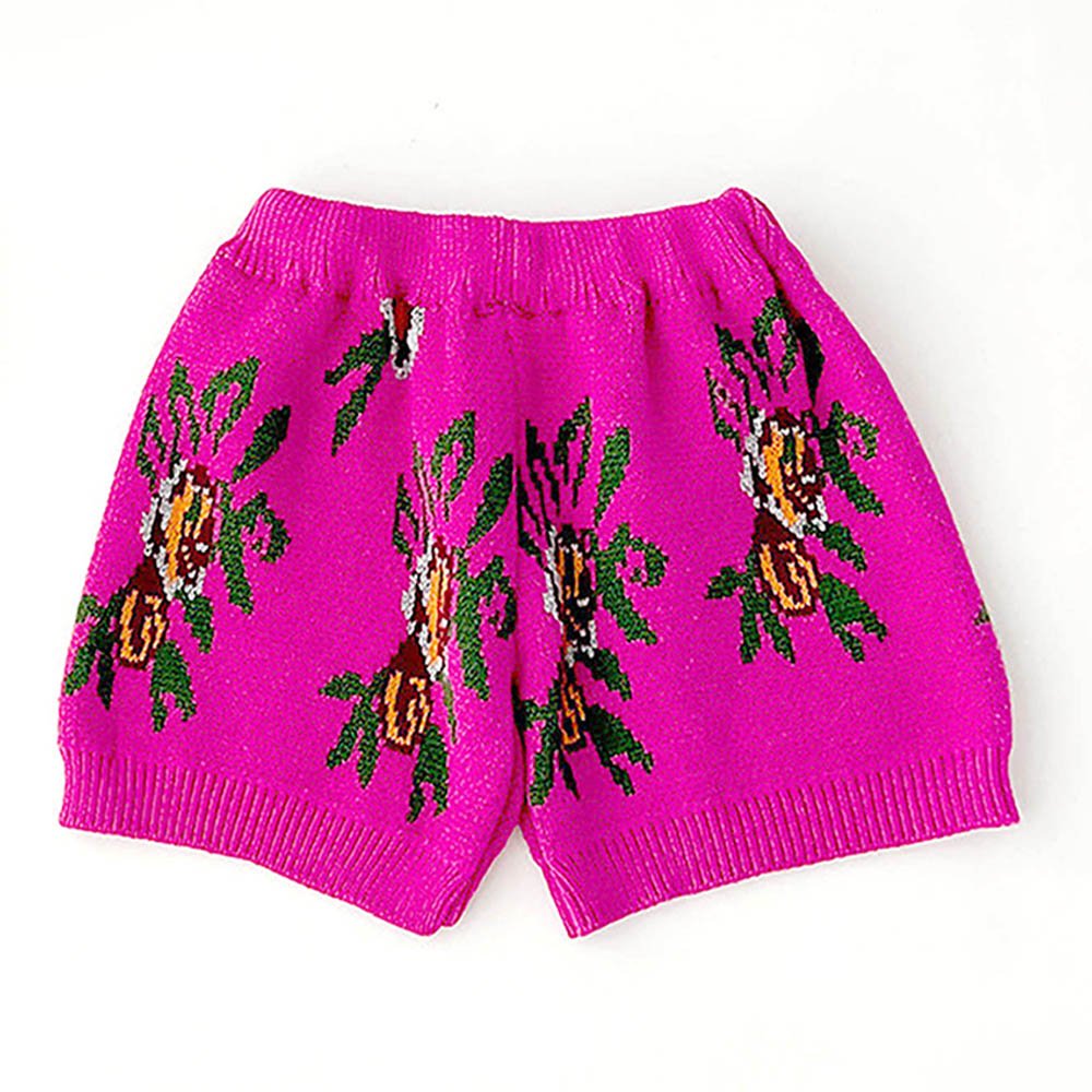 2 pcs Magenta Flower Bunch Knitted Cardigan and shorts Winter wear set - Little Surprise Box2 pcs Magenta Flower Bunch Knitted Cardigan and shorts Winter wear set