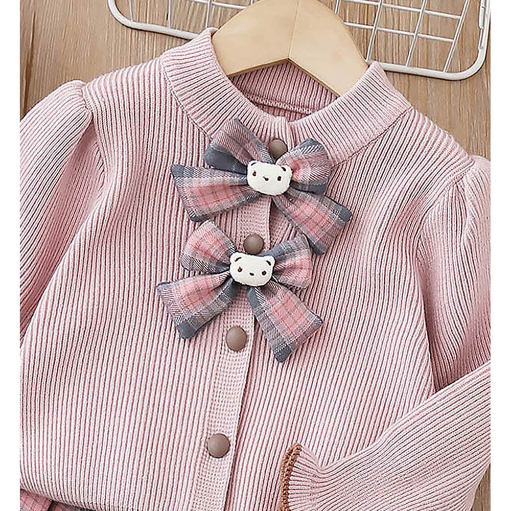 2 pcs Pink checks cardigan and Skirt Winter wear 2 matching Teddy Clips - Little Surprise Box2 pcs Pink checks cardigan and Skirt Winter wear 2 matching Teddy Clips