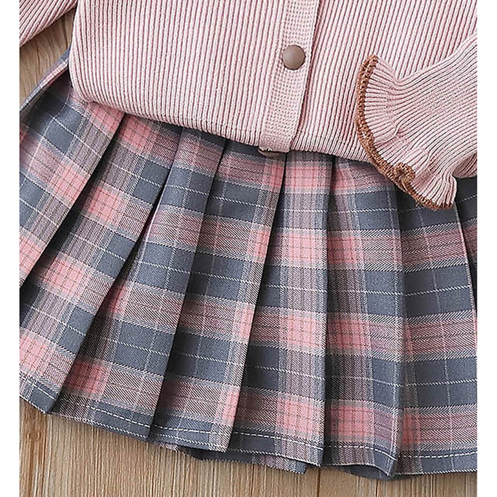 2 pcs Pink checks cardigan and Skirt Winter wear 2 matching Teddy Clips - Little Surprise Box2 pcs Pink checks cardigan and Skirt Winter wear 2 matching Teddy Clips