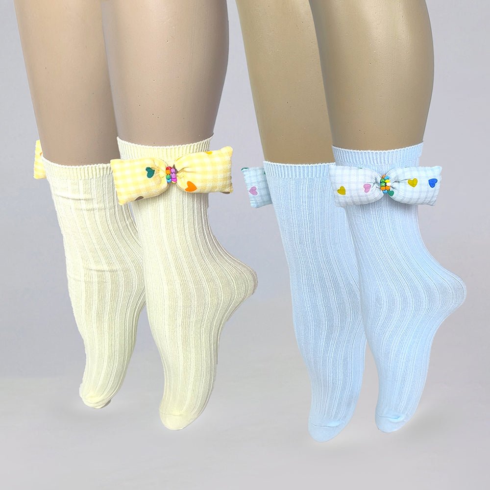 2 pcs set of Blue & Yellow, Mini Hearts 3d Bow Socks for Kids (2 Pairs sets) - Little Surprise Box2 pcs set of Blue & Yellow, Mini Hearts 3d Bow Socks for Kids (2 Pairs sets)