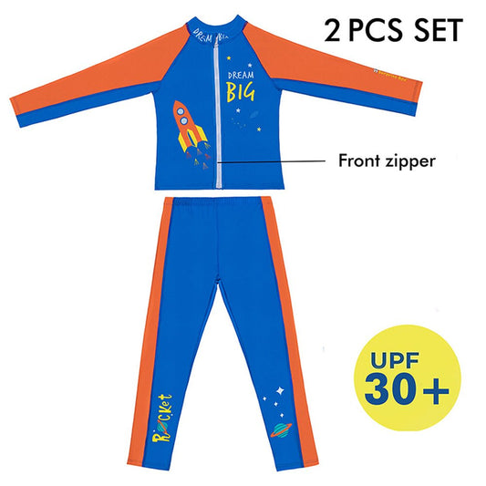 2 pcs Shirt & Pants set LSB Blue & Orange Space Swimwear Full length for Kids with UPF 30+ - Little Surprise Box2 pcs Shirt & Pants set LSB Blue & Orange Space Swimwear Full length for Kids with UPF 30+