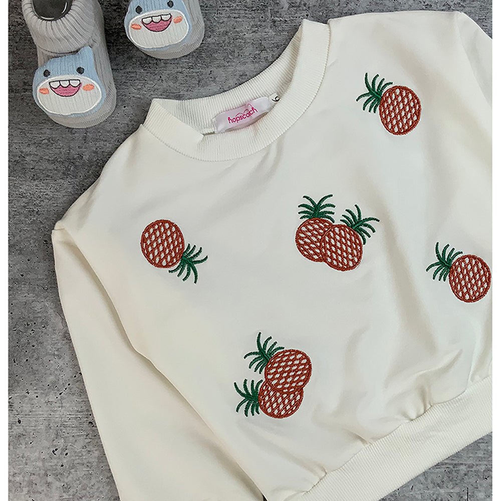 2 pcs White Pineapple Sweatshirt, Skirt Winterwear set for Girls - Little Surprise Box2 pcs White Pineapple Sweatshirt, Skirt Winterwear set for Girls