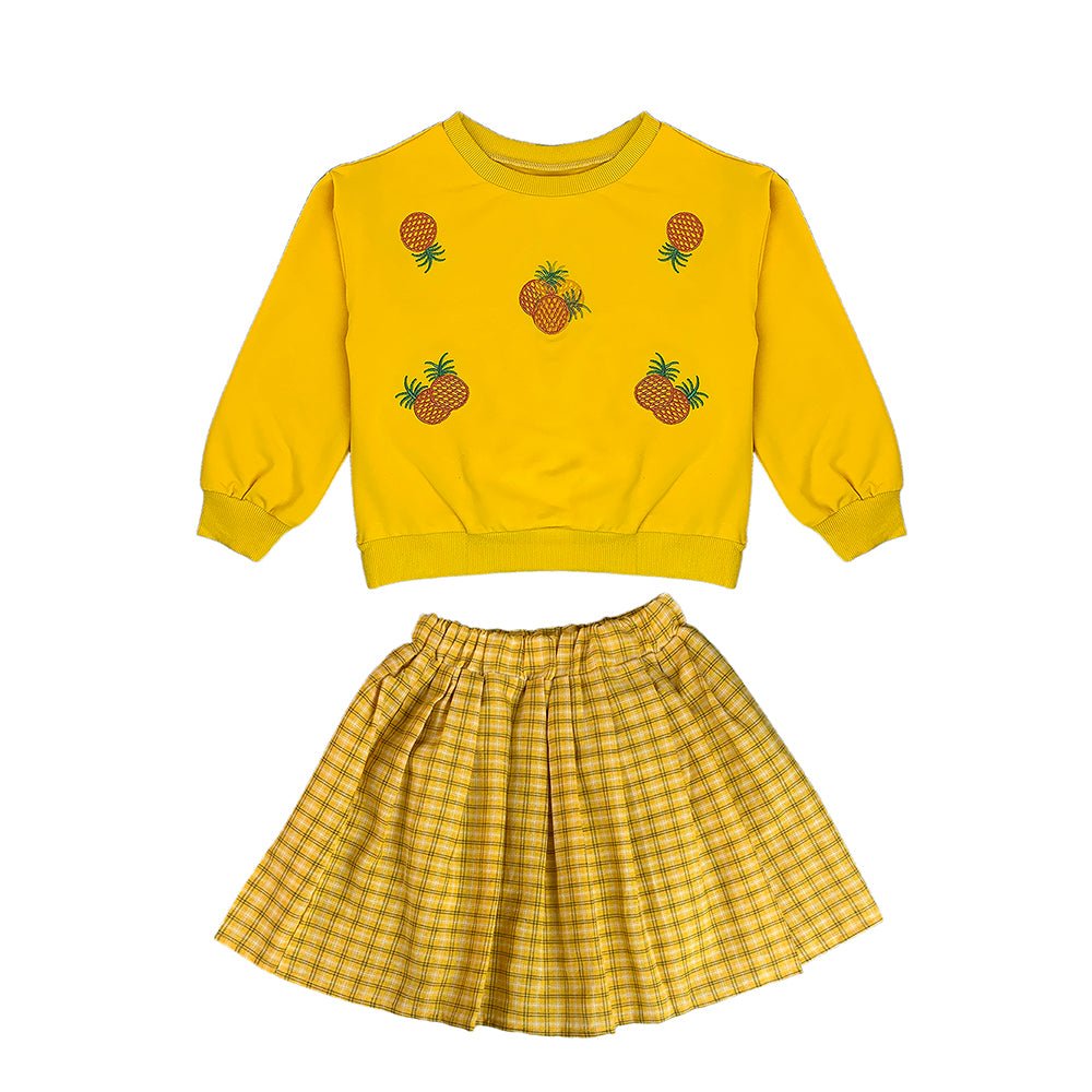 2 pcs Yellow Pineapple Sweatshirt, Skirt Winterwear set for Girls - Little Surprise Box2 pcs Yellow Pineapple Sweatshirt, Skirt Winterwear set for Girls